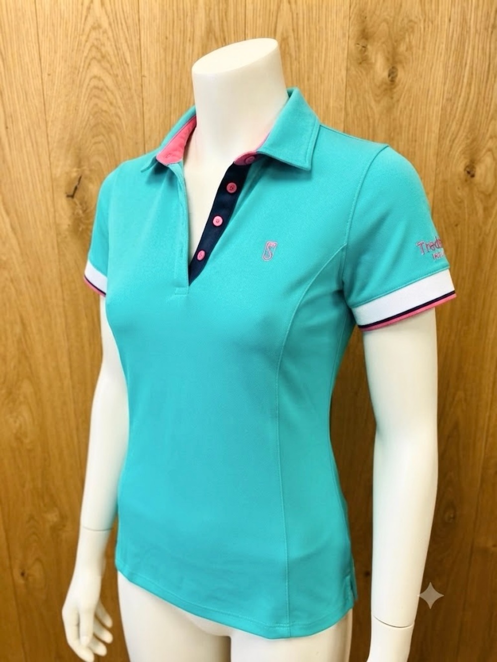 Tredstep Ireland Polo Shirt Aqua Blue Pink Size S Equestrian Golf